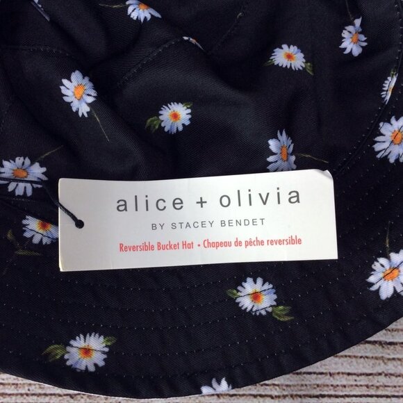 alice + olivia Reversible Bucket Hat Floral Daisy Daisies Black White Summer - Picture 5 of 6